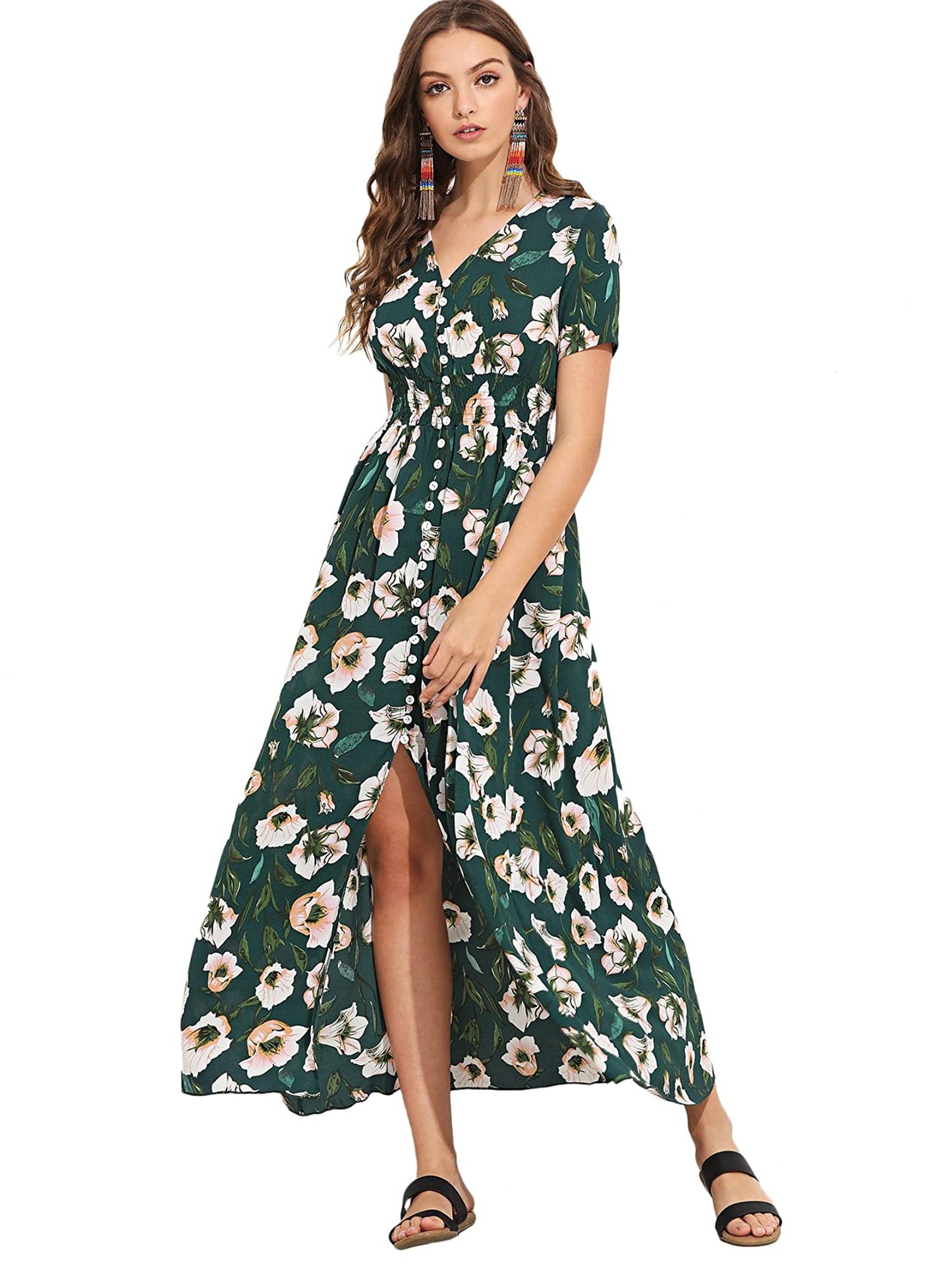 Buttoned Floral Dress