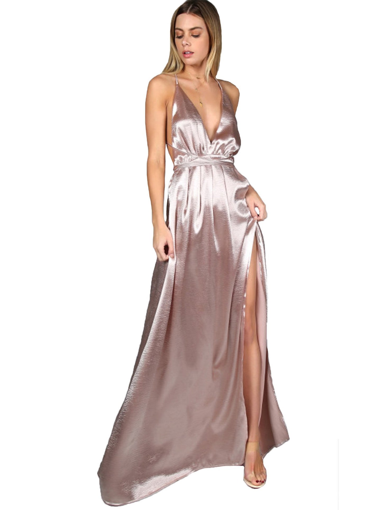 Backless Satin Evening Dress