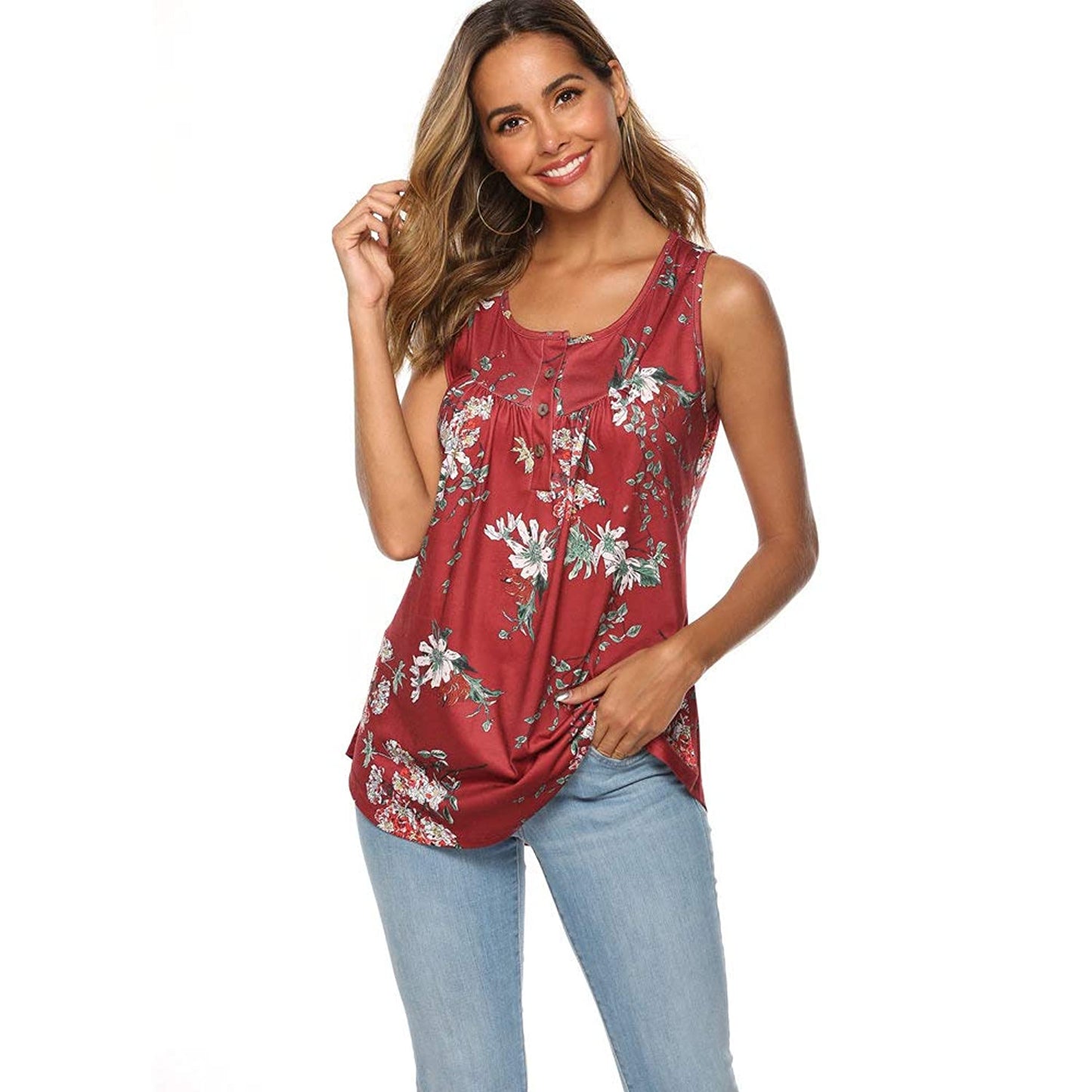 Sleeveless Floral Printed Blouse