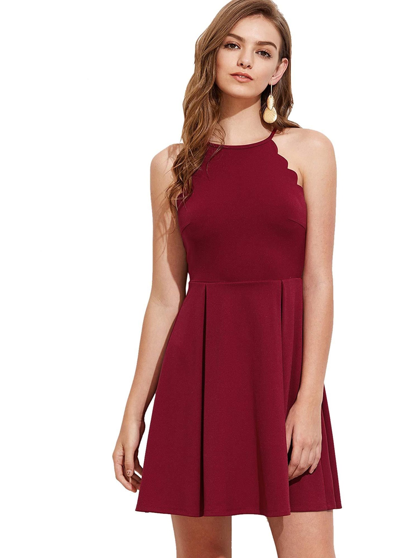 Scallop Sleeveless Skater Dress