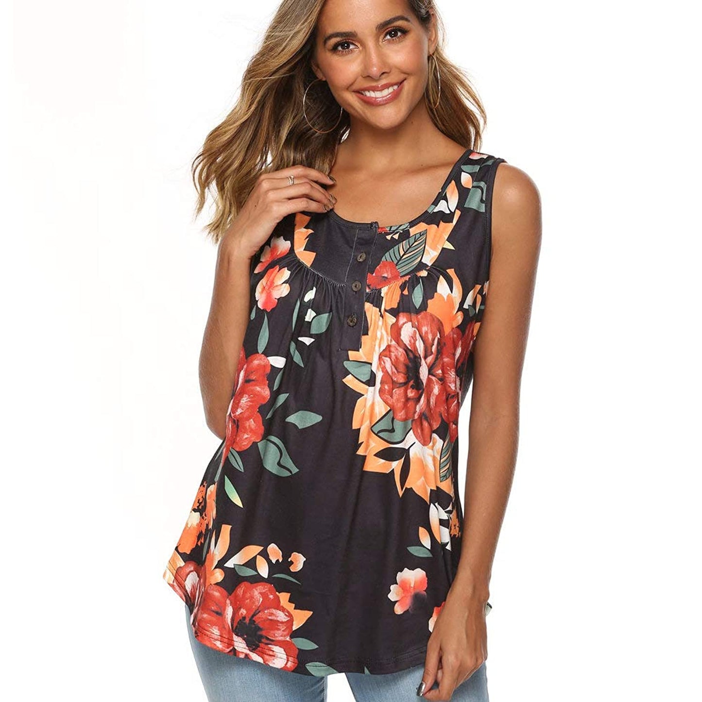 Sleeveless Floral Printed Blouse