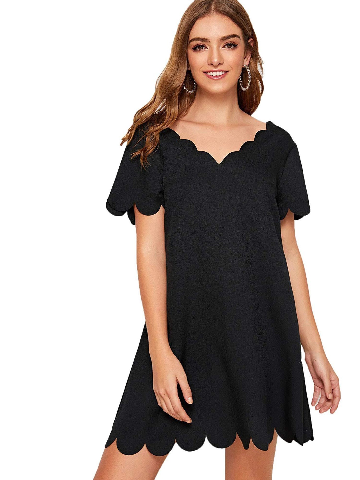 Scallop Sleeveless Skater Dress