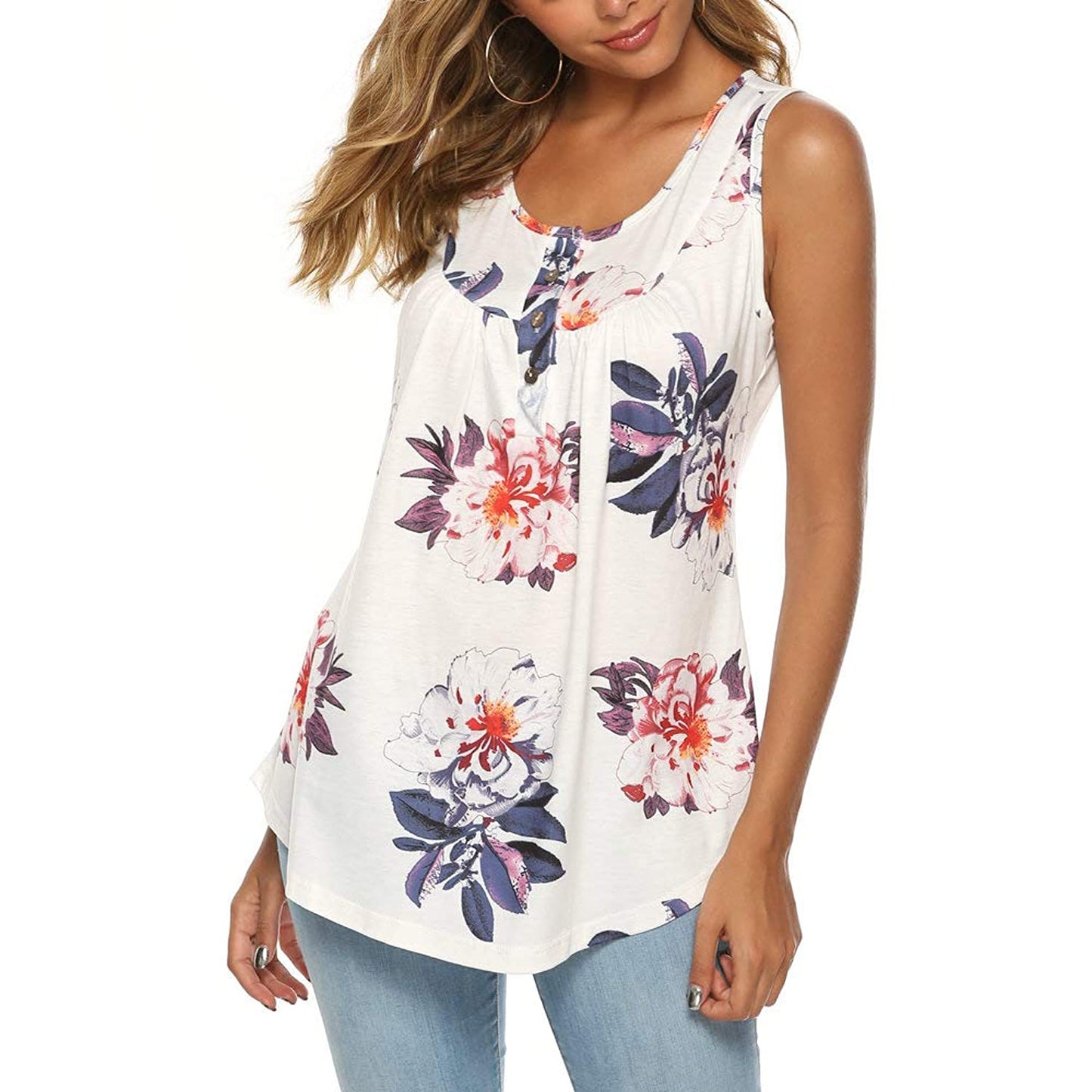 Sleeveless Floral Printed Blouse