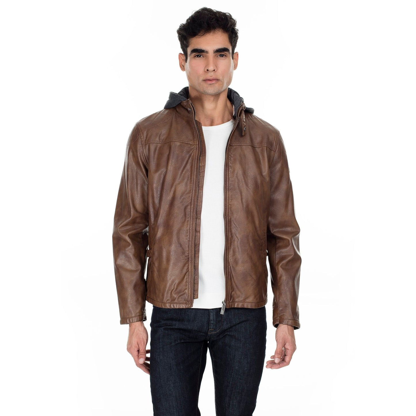 Faux Leather Hooded Jacket