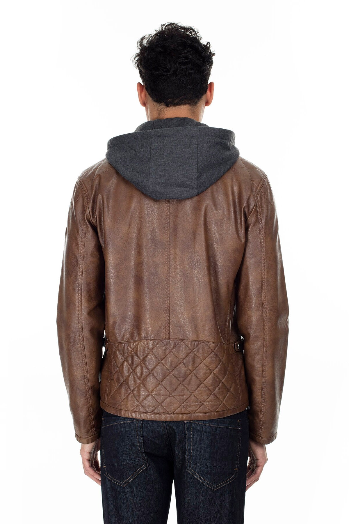 Faux Leather Hooded Jacket