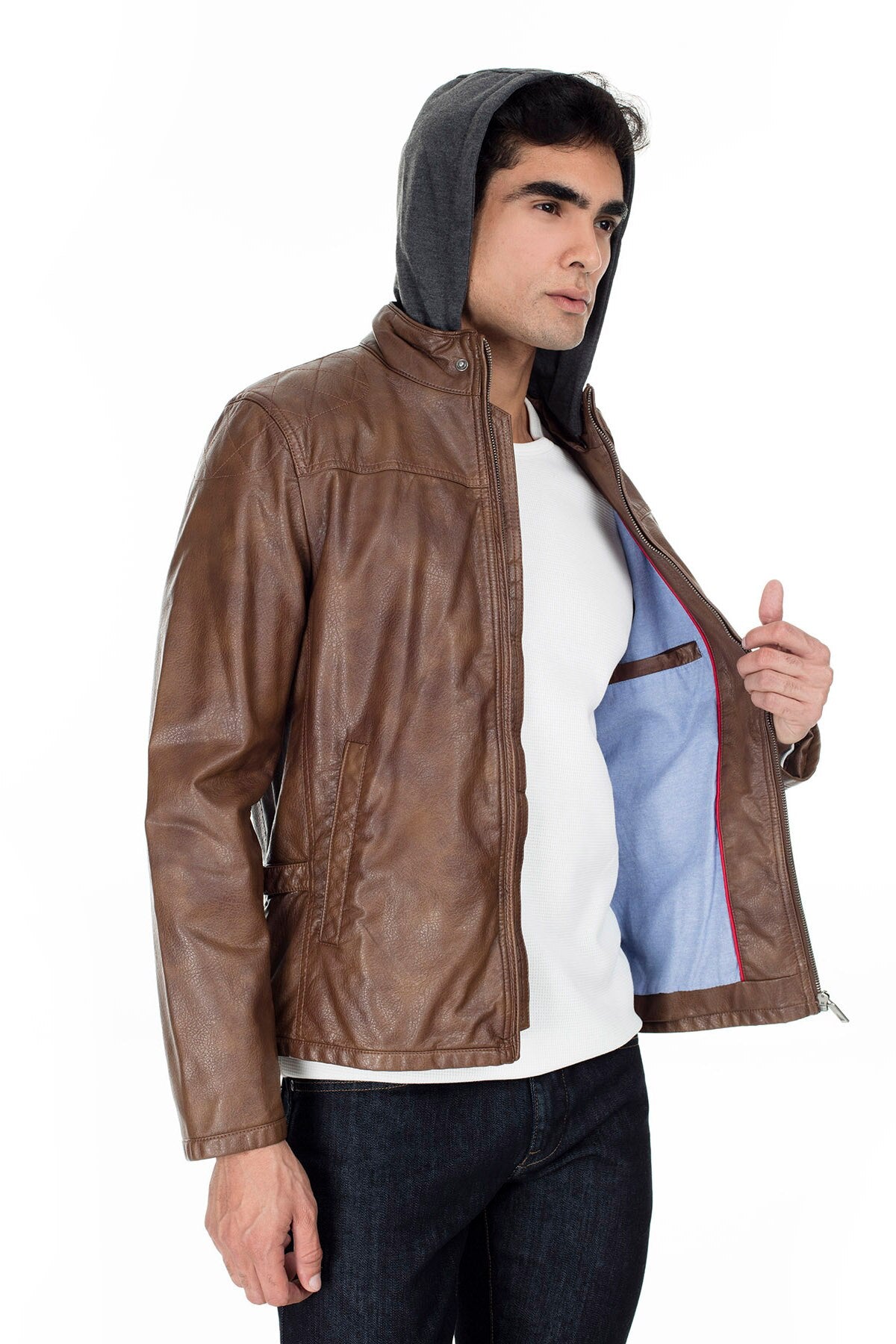 Faux Leather Hooded Jacket