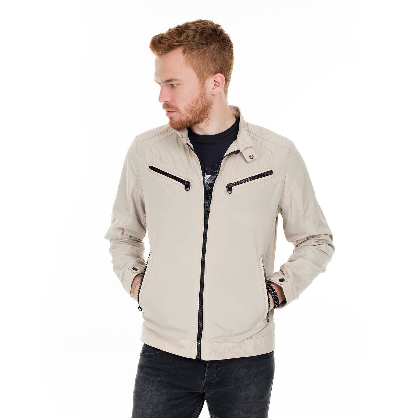 Upright Collar Zipper Coat